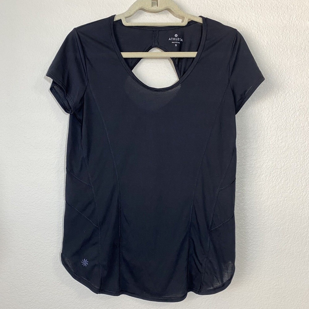 Athleta Womens Shirt Size Small Black Active Workout Short Sleeve